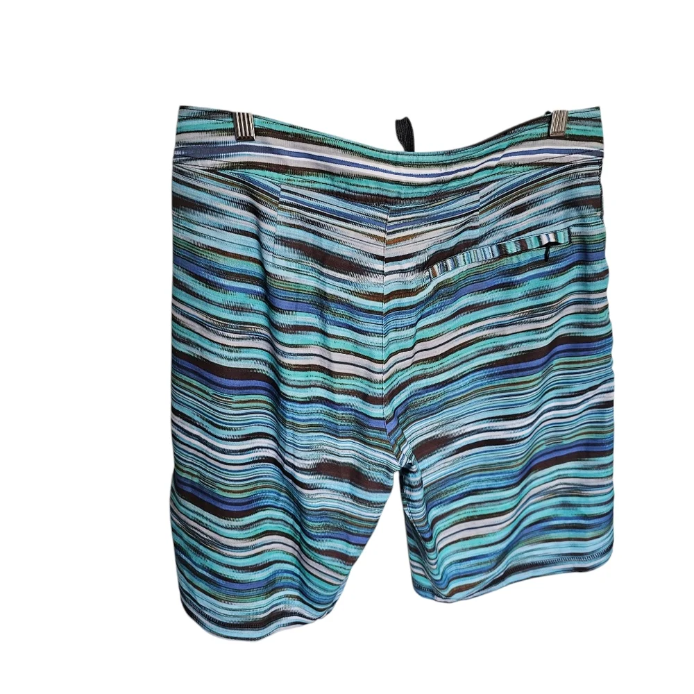 PrAna Mens Swim Boardshorts Size 33 Linear‎ Hybrid Shorts Blue Jay Striped